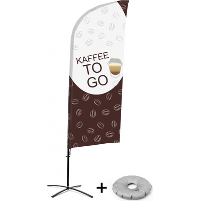 Jansen Display Kompletní sada reklamní vlajky ve tvaru křídla, Káva s sebou, německy Křížová Základna, 1273 x 3030 mm