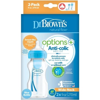 Dr.Brown´s Fľaša antikolik Options široké hrdlo plast modrá 2x270ml