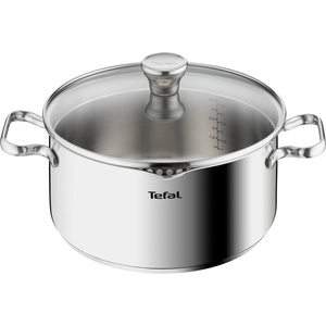 Tefal A70546 Duetto Cooking Pot | 24 cm | induction compatible | easy to clean in the dishwasher | measuring scale | glass lid for draining | stainless steel (A70546)
