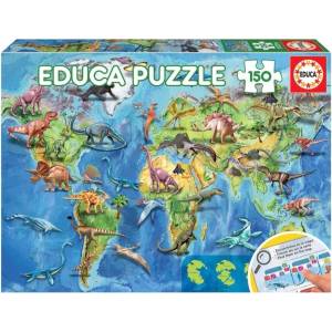 Educa Детски пъзел Educa от 150 части - Карта на света с динозаврите (EDU18997) - ozone