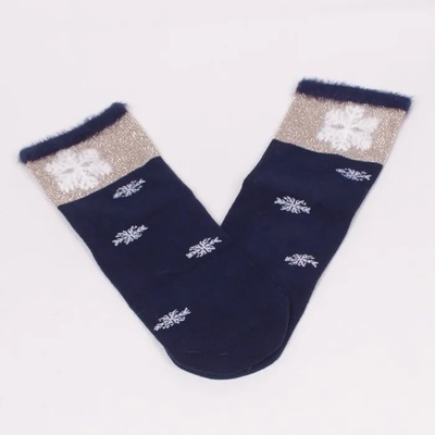 Коледни чорапи в тъмносиньо със снежинки и ламе