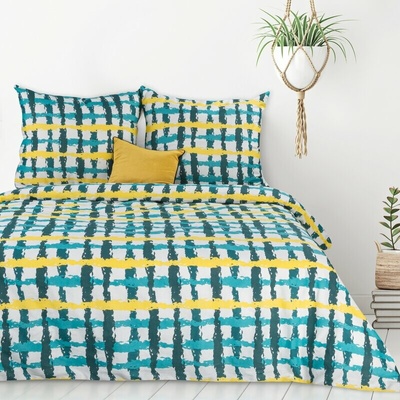 Takoy obliečky bavlna farba tyrkysová žltá s motívom kocky IDA Design 91-HF-396611 220x200 70x80