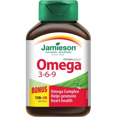 Jamieson Omega 3-6-9 1200 mg měkké tobolky pro normální činnost srdce a mozku 200 kapslí