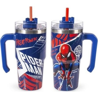 H&H termohrnek s brčkem a uchem Spiderman z nerezové oceli 600 ml