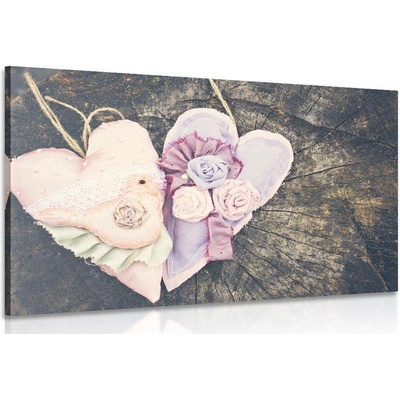 Obraz handmade srdíčka na pařezu - 60x40