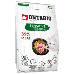 ONTARIO SENSITIVE - DERMA Adult Duck Lamb cat food - суха храна за пораснали котки с патица и агне, за чувствителни стомаси, лъскав косъм и козина 0, 4 кг, Чехия 213-10623