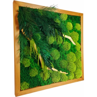 Obraz zo stabilizovaného machu so stabilizovanou papraďou a konármi - 80 × 80 cm