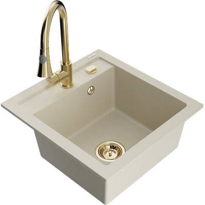 Mexen Vito гранитна мивка с 1 отделение с кухненски смесител Elia, бежов - 6503-69-670101-50 (6503-69-670101-50)