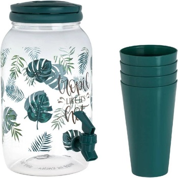 3, 8 литра пластмасов диспенсър с дръжка, канелка и 4 пластмасови чаши