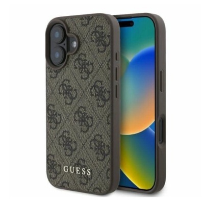 GUESS Калъф за телефон Guess, съвместим с iPhone 16, естествена кожа, Кафяв