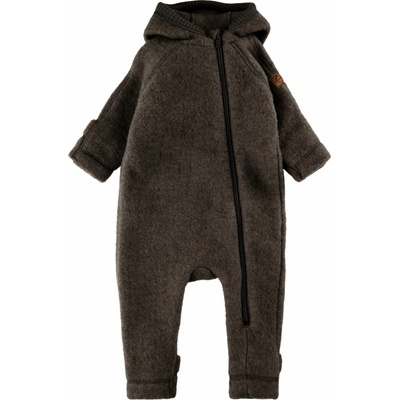 Merino overal na zips s uškami pre deti Mikk Line hnedý Dark Brown Melange