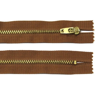Kovový zip no.3 nerozepínací 16cm světle hnědý (zlaté zoubky)