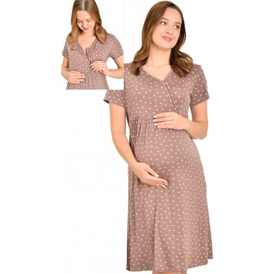 Luxusní jemná těhotenská i kojící košilka na zip se srdíčky 1D1501 hnědá