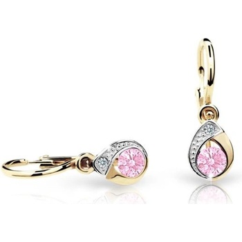 Danfil detské náušnice slzičky C1898 zo žltého zlata pink brizura