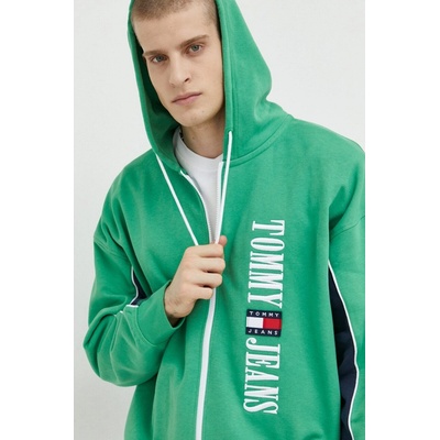 Tommy Jeans pánska zelená s kapucňou s nášivkou DM0DM16374.PPYX