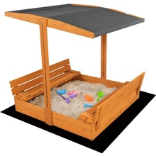 Baby Mix uzatvárateľné pieskovisko s lavičkami a strieškou 120x120 cm sivé