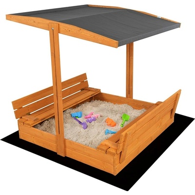 Baby Mix uzatvárateľné pieskovisko s lavičkami a strieškou 120x120 cm sivé