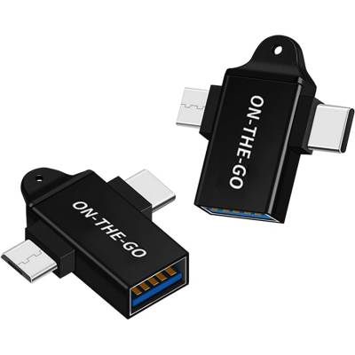 Techsuit - OTG адаптер AluCoreX (A15) - 3в1, USB към Micro-USB + Type-C, Plug and Play, алуминиева сплав - черен