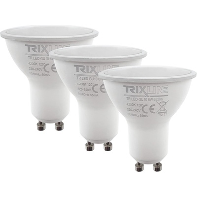 Trixline LED žárovka 6W GU10 neutrální bílá 3 PACK