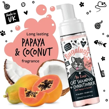 Bugalugs No Rinse Cat Shampoo & Conditioner with Papaya & Coconut Сух Шампоан и Балсам 2в1 за Котки 200ml