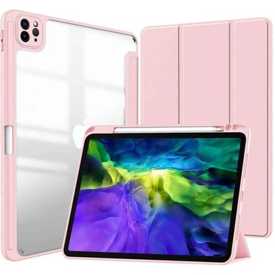 SES 2v1 Smart flip cover+zadný silikónový ochranný obal s držiakom pero Huawei MatePad 11 svetlo 15032 ružový