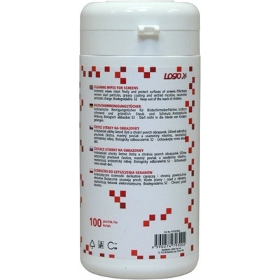 Logo čisticí trhací ubrousky na obrazovky dóza 100 ks