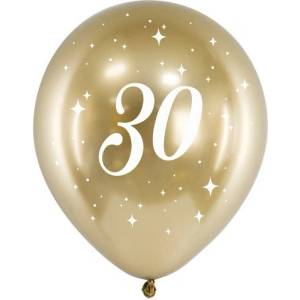 Party Deco Латексови Балони Хром, Злато с Бял Печат 30, 30см (chb14-1-30-019-6)