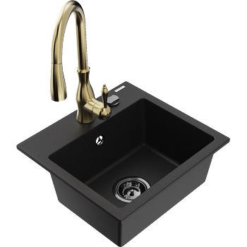 Mexen Milo кухненска мивка от гранит с 1 камера и кухненски смесител Savita, черен - 6505-77-672601-50-B (6505-77-672601-50-B)