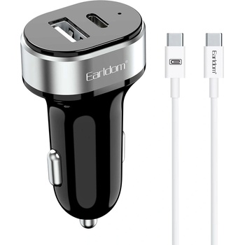 Earldom Зарядно устройство за кола Earldom ES-CC14, 1xUSB, 1xType-C, С PD Type-C кабел, Черен - 40354 (40354)