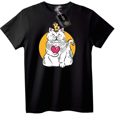 NOONEBRAND Тениска Bitcoin Котка Любов - 2XL, White