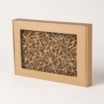 Dárková krabička s okénkem a Eco Kraft výplní 350 × 250 × 50 mm
