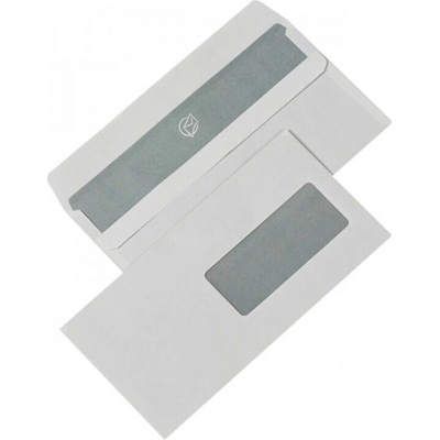 Dopisní obálka DL 110 × 220 mm – bílá, s krycí páskou, okénko vpravo dole (1000 ks)