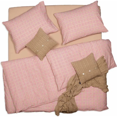 SCANquilt Obliečky KREP káro béžová vínová 140x220 70x90