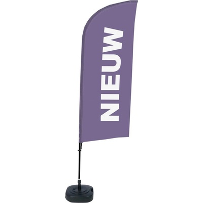 Jansen Display Kompletní sada reklamní vlajky ve tvaru křídla, Novinka, fialová, holandsky ECO, 1105 x 3300 mm