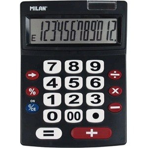 MILAN Калкулатор Milan M240, 12 разряден дисплей, настолен, бутон за изтриване на въведените данни, автоматично изключване, черен, 10бр Калкулатори