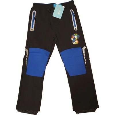 Kugo Dětské oteplené softshellové kalhoty černá + modrá