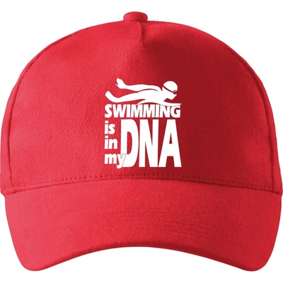 Swimming is in my DNA so zahnutým šiltom a látkovou sponou Červená