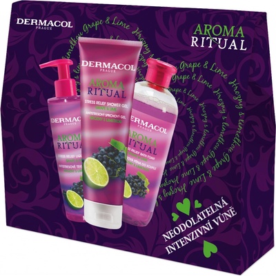 Dermacol Aroma Ritual Grape & Lime pena do kúpeľa 500 ml + sprchový gél 250 ml + tekuté mýdlo 250 ml darčeková sada