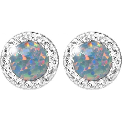 JSB bijoux s.r.o. Stříbrné náušnice puzety s kulatým opálem a krystaly Swarovski Australian Shadow malé (Stříbro 925/1000)
