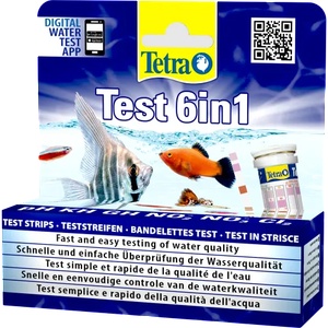 TETRA Test 6in1 - тест лентите за бърза и лесна проверка на качеството на водата - измерват pH, карбонатна твърдост (KH), обща твърдост (GH), нитрити (NO2-), нитрати (NO3-) и хлор (Cl2) - 25 бр