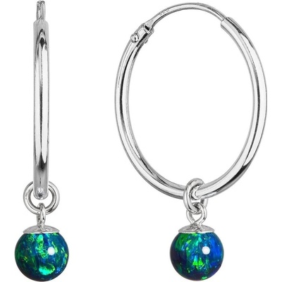 Evolution Group Strieborné kruhové náušnice 2v1 so syntetickým zeleným opálom 11410.3