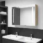 vidaXL LED шкаф с огледало за баня, 89x14x62 см, бяло и дъб (326530)