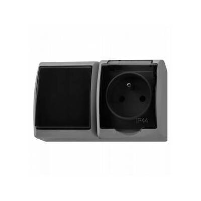 FALA Single-pole hermetic connector + single socket with transparent flap IP44 ash/graphite ZH-Ł1G/71/21/d