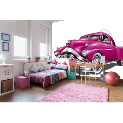 DIMEX ART Самозалепваща се флизелинова фототапета ретро розова кола 375 x 250 см