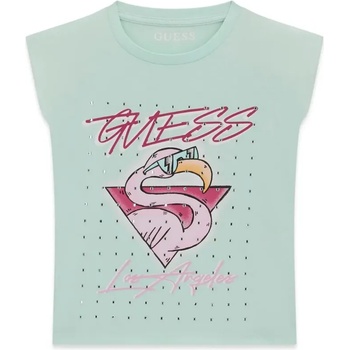 GUESS Зелена Oversize тениска за момиче с щампа и кристали Guess
