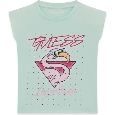 GUESS Зелена Oversize тениска за момиче с щампа и кристали Guess