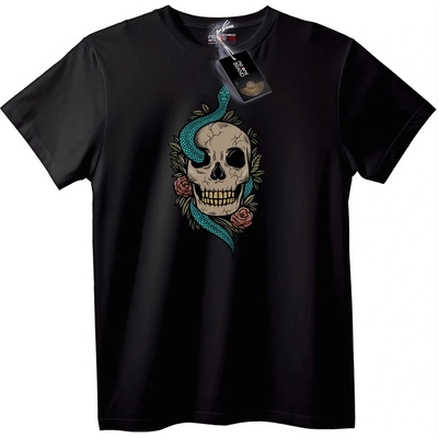 NOONEBRAND Тениска Skull и Змия Татуировка - 3XL, Black