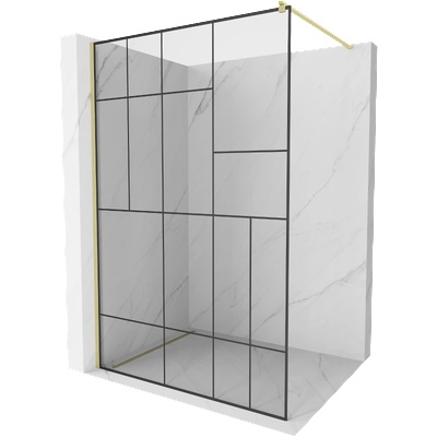 Mexen Kioto стена за душ Walk-in 140 x 200 см, черен дизайн 8 мм, златна четка (800-140-101-55-78)