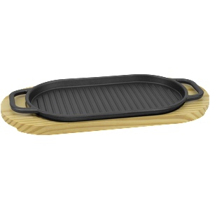 HORECANO HORECANO-Чугунено плато оребрено с дървена подложка 30x17xh1.7cm (HC-931307) (242924) (01931307)