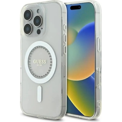 GUESS Калъф Guess IML Rhinestones MagSafe за iPhone 16 Pro - бял (3666339305772)